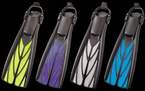 Atomic Aquatics SplitFins with Natures Wing Propeller Fin Technology | A radical new approach to diver propulsion. With the slightest kick, the split blade deflects to form a pair of wings that slice through the water with reduced drag, creating lift in the forward direction to propel you ahead. Compared to conventional fins, the SplitFin swims with less effort, stress and strain resulting in greater sustained speed, power and comfort. Independent testing has shown that this split design can significantly reduce air consumption! | Atomic Split Fins