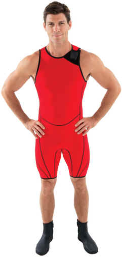 Henderson Rescue Swimmer Core Warmer | An outstanding choice for any rescue swimmer, the Core Warmer boosts heat retention in the torso and pelvic zones but also leaves the arms and neck free of any restrictions. The use of Hyperstretch guarantees a flexible, easy donning suit and flatlock stitching helps prevent chafing against the skin. This wetsuit has been chosen for use as replacement and original issue by the USCG ( U.S. Coast Guard ) Helicopter Rescue Swimmer Program. | CG330MV | Made in the USA