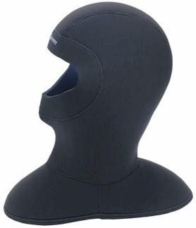 NeoSport 7/5 mm Wetsuit Hoods -- Air vent to minimize "Ballooning", large bib in thinner neoprene material, glued & sewn, trimmable face seal, anatomical fit. -- Cold Water Wetsuit Hoods