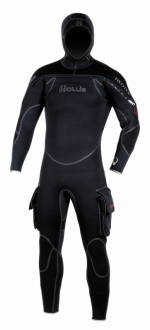 Hollis NeoTek Semidry | Constructed from a compression resistant 8/7/6mm neoprene and a Hollis exclusive ThermaSkin inner liner. Includes a front neckdam with revolutionary GLock horizontal front zipper for easy on/off and a tight barrier against water intrusion.