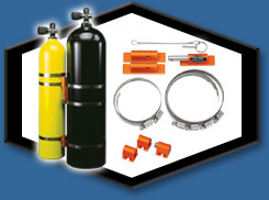 Reef Scuba Super Pony Tamer  -- Includes extra mounting brackets to securely hold pony bottles 30 cubic feet and larger. Order set for 2 main tanks and 1 pony bottle or, set for 1 main tank and pony bottle. -- Technical Diving Equipment