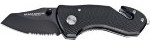 Boker Compact Rescue Knife | Black anodized aluminum handle features a seatbelt cutter and glass-breaker for rescue situations