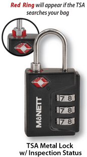 McNett TSA Metal Lock with Inspection Status -- No more cut locks! The Travel Security Administration (TSA) has recognized these special locks for use on all airline luggage.