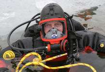 OTS Guardian Full Face Mask | Diving becomes effortless especially in cold water. The OTS Guardian helps keep your face warm and being able to breathe out your nose helps keep you from getting a dry throat, which is common for divers who have long duration dives. | Full Face Masks and underwater communications equipment available at Scuba Center in Eagan, Minnesota | Photo: OTS