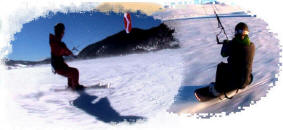 Midwest Snow Kite & Sea Kayak School (MWSK2) -- Pete Kuhn: PASA Certified Snow Kite Instructor, Stunt Kiting 20 yrs, Snow Kiting 3 yrs, Certified ACA Sea Kayak Instructor. -- Steve Blain: AASI/PSIA Certified Instructor, Sailing 41 yrs, Windsurfing 29 yrs, Snow Kiting 6 yrs, Ozone Kites sponsored rider. -- We use the Ozone brand of kites for instruction. Ozone started with paragliders and transferred their foil and safety designs into the kite industry. We choose their kites because they work so well and have great safety features. For snow kiting, either skis or snowboards can be used. We use both depending on the conditions. Skis are easier to learn on and are preferred in some conditions. We often use snowboards when the snow gets deep. -- Snowkiting Lessons in Minnesota